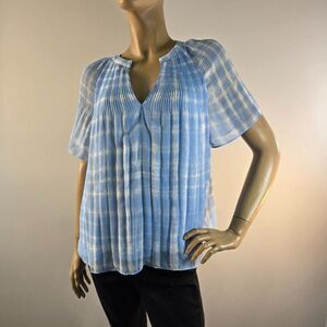 Halogen Pleated Flowy Blue Blouse Size M